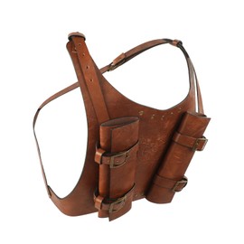 Leather Sword Sheath Holster Medieval Viking Knight Harness Belt with Double Adjustable Scabbard Back Holder Cosplay Costume Accessory (Brown)