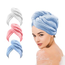 Toalla Microfibra para Cabello 3 Pack, Gorro De Baño Ultra Absorbente con Botones, Turbante De Secado Rápido Anti-Frizz para Mujer, Ideal para Baño, S