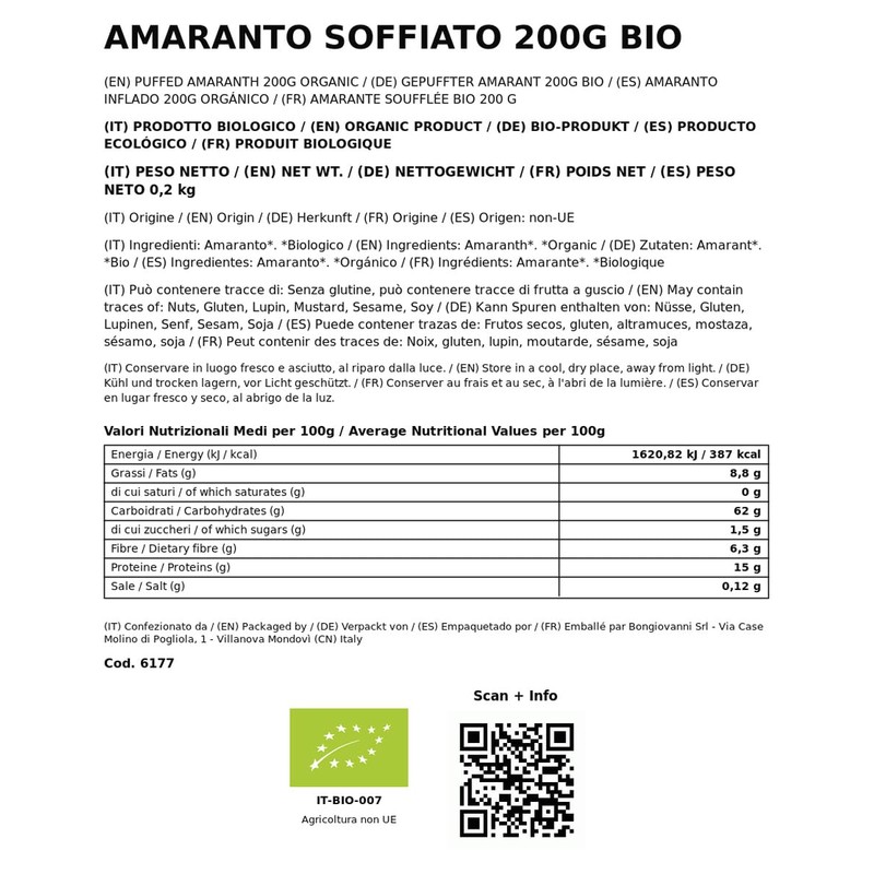 BONGIOVANNI FARINE E BONTA' NATURALI Amaranto Soffiato 200g BIO