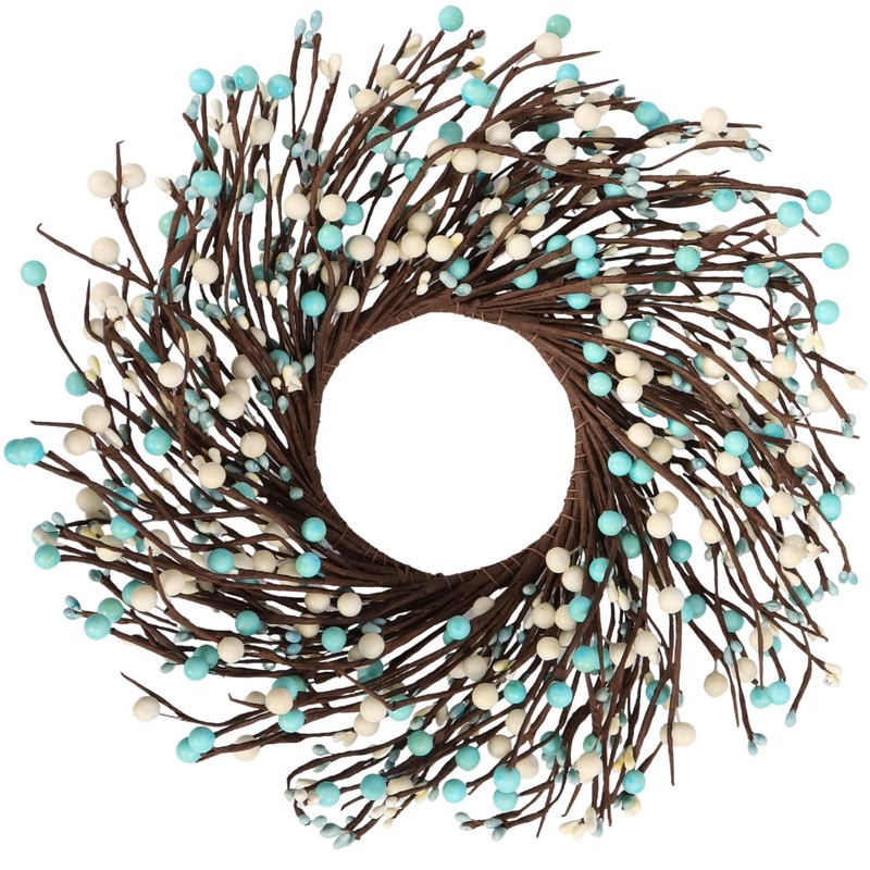 Quixem 15 Inch Rustic Teal Cream Pip Berry Candle Ring
