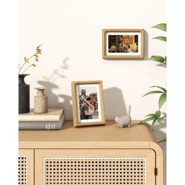 RICHFOCUS 4x6 Picture Frame USA-Sourced Natural Oak Solid Wood Photo Frame Handcrafted Rounded Corner Wooden Frame with Real Glass Display Photos 3x5 with Mat or 4x6 Without Mat