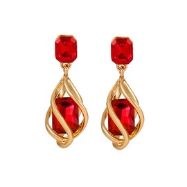 Colorful Gem Crystal Earrings for Women Rectangular Gemstone Dangle Earrings Jewelry Geometric Crystal Pendant Drop Earrings (Red)