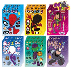 24 PCS Spide Hero DIY Make a Face Stickers Gift Set for Kids, Make Your Own Stickers for Birthday Party Supplies, Spide Party Favors Goodie Bag Fillers