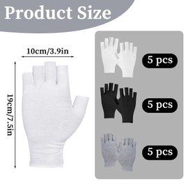 15 Pairs Cotton Gloves for Eczema, Eczema Gloves, Fingerless Moisturising Gloves, for Eczema, Dry Hands, SPA, UV Protection, for Jewellery Inspection, Coin Handling, Unisex (White, Black and Gray)