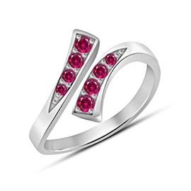 Gemstar Jewellery Round Shape Red Ruby 18k White Gold Finishing Adjustable Bypass Fancy Toe Ring