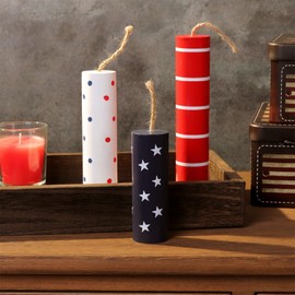 Treory 4th of July Decorations, 3pcs July 4th Patriotic Tiered Tray Decor Wooden Firework Sign, Wood Fire Crackers Set, American Memorial Flag Day Table Decor for Independence Day Home Decor