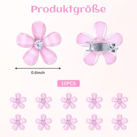 Pack of 10 Pink Small Flowers Hair Clips, Elegant Hair Accessories, Communion Girls, Mini Cute Rhinestone Hair Clips, Suitable for Wedding, Straight Hair, Curly Hair, Updo Decoration