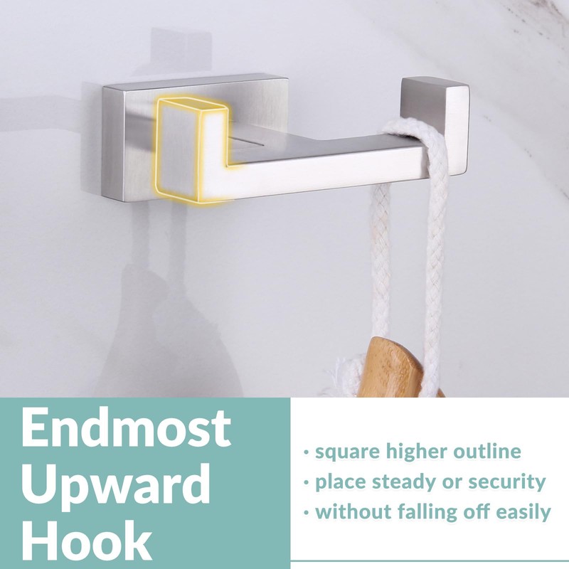 APLusee Square Double Towel Hook, 304 Stainless Steel Dual Coat