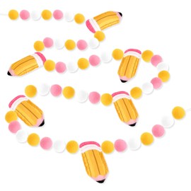 Arosche Back to School Decorations 7.5 Ft Felt Pompom Banner Cute 3D Pencil Felt Ball Pre-Assembled Hanging Banner Welcome Back to School Garland for Classroom, Mantle, Wall, Party Supplies