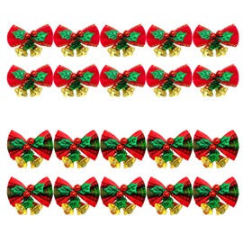 SUNTRADE 20 Pack Mini Christmas Bow with Bells, Xmas Bowknot Craft Gift Ornament Christmas Tree Hanging Decoration