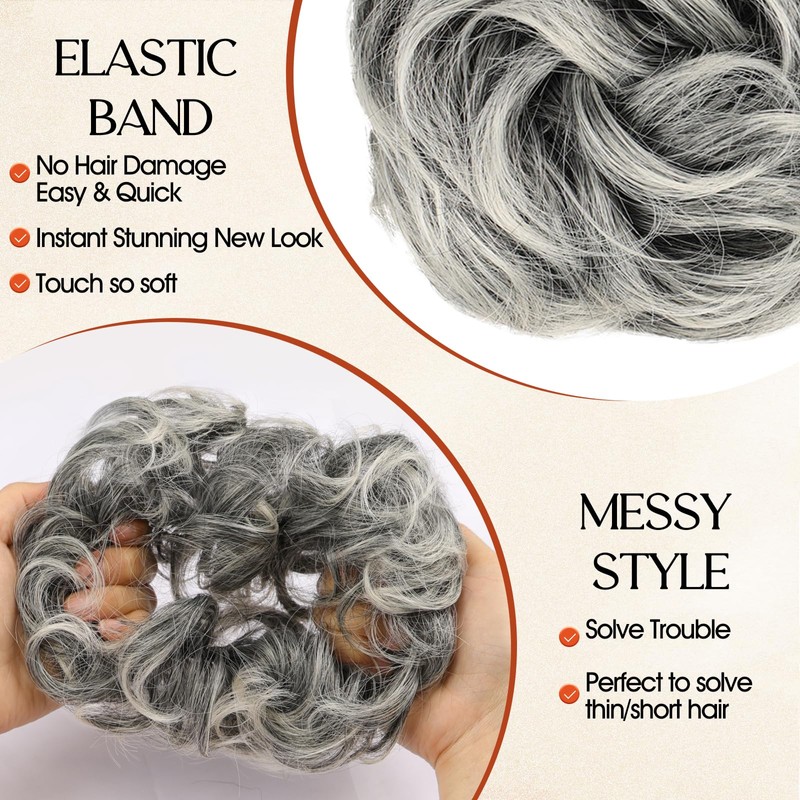 RONTAYA 2PCS Messy Bun Hair Piece Wavy Curly Hair Bun