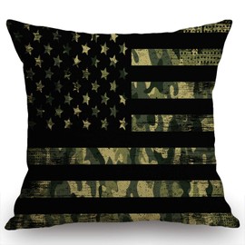Swono Throw Pillow Case American Flag with Camouflage Cotton Linen Square Cushion Cover Standard Pillowcase for Men Women Home Decorative Sofa Armchair Bedroom Livingroom 18 x 18 inch