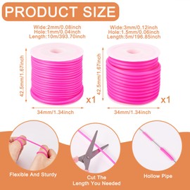 PandaHall 15m Hollow Pipe Tubing Rubber Cord 2mm 3mm Pink Stitch Savers Knitting Cords for Crocheting Craft Holding Stitches Jewelry Making