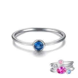 Simple Birthstone Rings for Women Jewelry 925 Sterling Silver Colorful Cubic Zirconia Stackable Promise Ring for Her (December, 9)