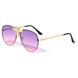 Dweebzilla 3D Killer Bee Luxury Hip Hop Pilot Aviator Sunglasses Floating Lenses (Gold & Black Frame, Purple Gradient Lenses),One Size Fits Most(AV-1709)