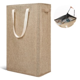 Odonata Slim Laundry Hamper Handles Collapsible Laundry Basket Thin Dirty Clothes Basket Narrow Laundry Bag Foldable Dirty Hamper 45L (Light Khaki)