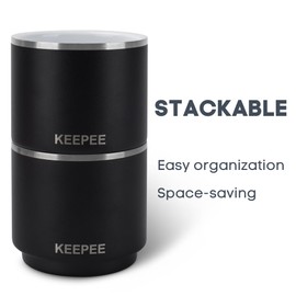 KEEPEE Taza apilable de 4 onzas, con aislamiento al aspiradora, taza de café espresso con revestimiento de cerámica, acero inoxidable, paquete de 2, color negro mate