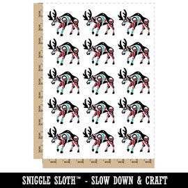 Tribal Native American Moose Totem Temporary Tattoo Water Resistant Fake Body Art Set Collection - 15 2" Tattoos (1 Sheet)