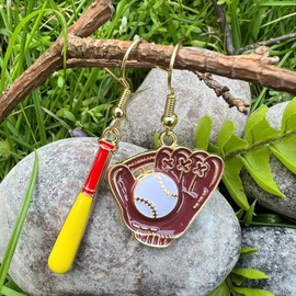 Set of 3 Baseball Earrings for Women – Sport Theme Dangle Earrings with Glove, Ball, Helmet – Baseball Mom Accessories, Game Day Jewelry Gifts for Fans & Players