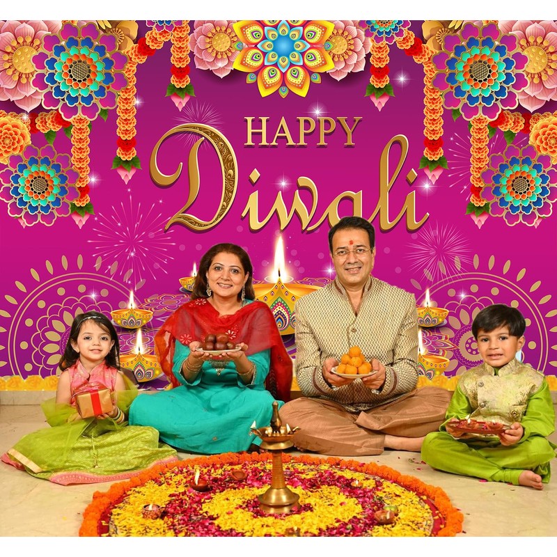 7x5FT Happy Diwali Photography Backdrop Indian Diwali Background Decorations for