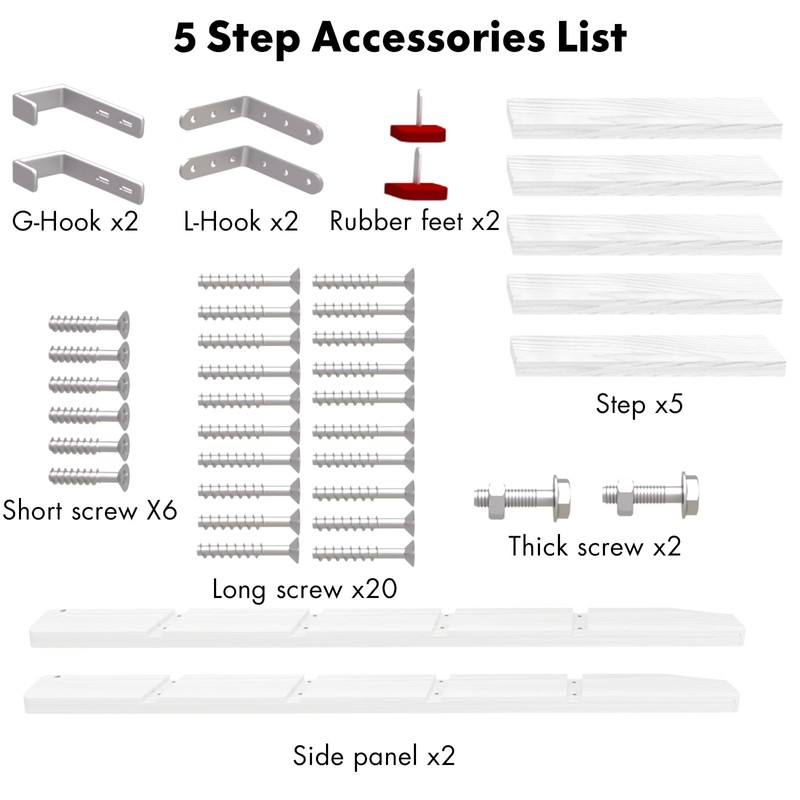 50" 55" 60" White Wood Bunk Bed Ladder, Lofted/Dorm/RV Bed