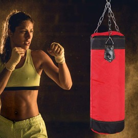 Filled Punch Bag, Boxing Training Bag Empty Hanging Punch Bag Fight Karate Heavy Sand Bag Fitness Target Bag Sport Hook Kick Sandbags with Chains Hook Carabiner for Gym Taekwondo Home (60 cm, Red)