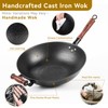 WANGYUANJI Cast Iron Wok,13.4 inch Flat Bottom Wok with Glass