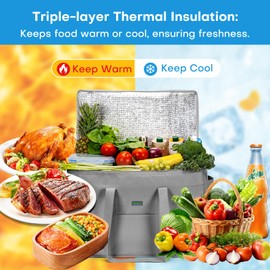 JUNGYOON XL Insulated Grocery Bags and Cooler Bag for Food Delivery Bag, Collapsible Cooler, Reusable Shopping Bags for Groceries with Zipper Top, Heavy Duty, Stands Upright(Grey)