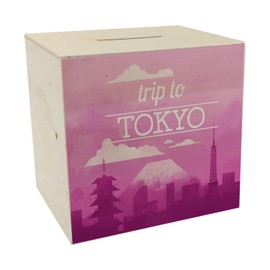 Wooden Money Box with Beautiful Motif and Text – Trip to Tokyo in Pink Wooden Money Box for the Next City Trip to Tokyo as a Gift for People Who Like and Much Around