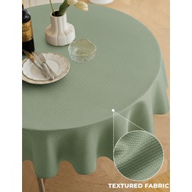Decorelia Textured Fabric 60 Inch Round Tablecloth, Water Resistant Circular Table Cloth, Decorative Texture Table Cover for Farmhouse Dining Room Party Holiday(Round (4-6 Seats), Sage Green)