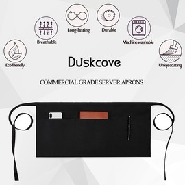 DUSKCOVE 12 Pack Server Aprons with 3 Pockets - Waitress Half Aprons for Women Men Water Resistant with Long Waist Strap