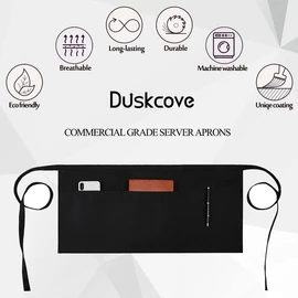 DUSKCOVE 12 Pack Server Aprons with 3 Pockets - Waitress Half Aprons for Women Men Water Resistant with Long Waist Strap