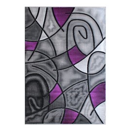 Masada Rugs, Modern Contemporary Area Rug, Purple Grey Black (5 Feet X 7 Feet)