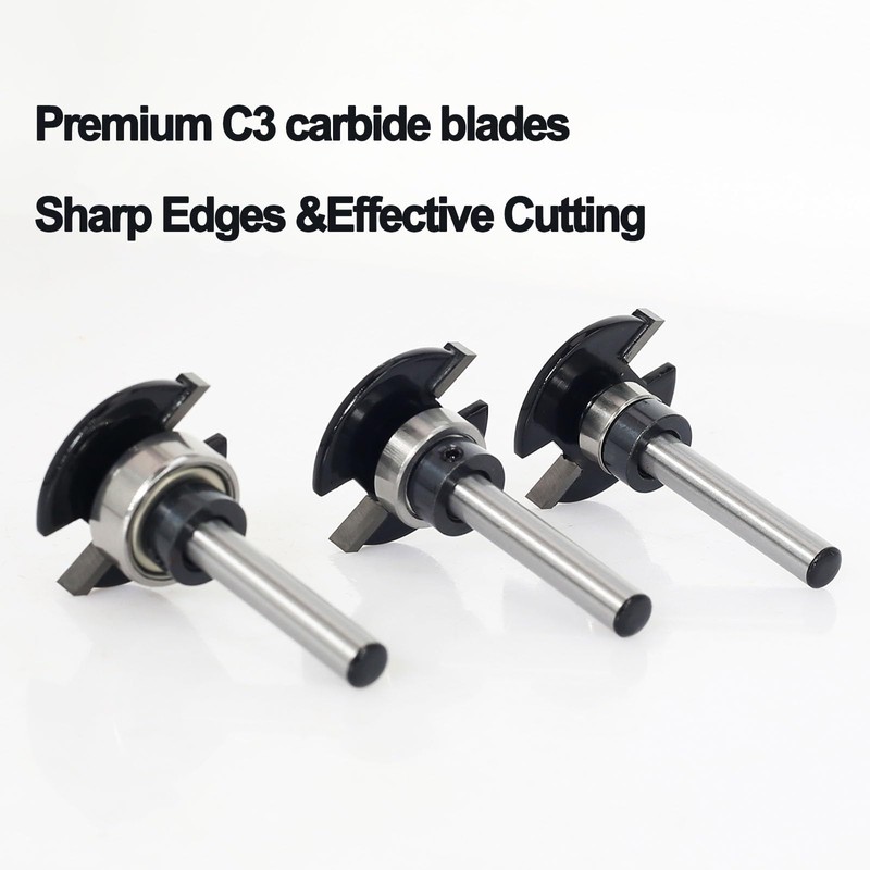 SICWOOD 3pcs Top Bearing Slot Cutter Router Bit Set -