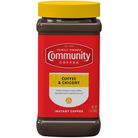 Community Coffee Coffee and Chicory Instant Coffee, Medium Dark Roast, 7 oz Jar (Pack of 4)
