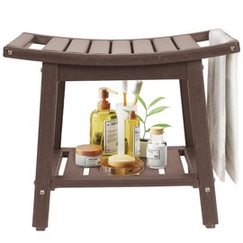 BRIOPAWS Shower-Bench-Seat-Waterproof | Shower Stool-for-Inside-Shower | HDPE Plastic Bathroom-Benches w/Storage Shelf & Handles | Shaving Legs | Indoor Outdoor Use | 21.8 x 14 x 18.1 in, Dark Brown