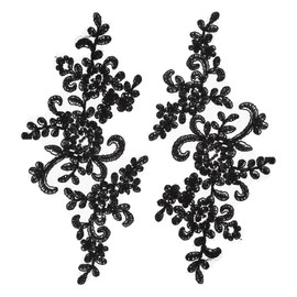 sourcing map 2 Pcs Flower Lace Appliques 3D Embroidery Lace Patch Sewing Addition Embellishments for Wedding Bridal Dress Clothes DIY Crafts Accessories Lace Decoration, Black (23cm)