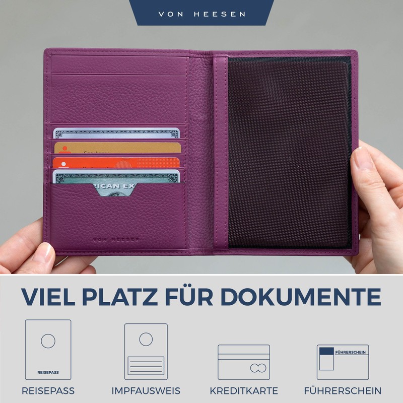 VON HEESEN Passport Holder Leather with RFID Protection for Men