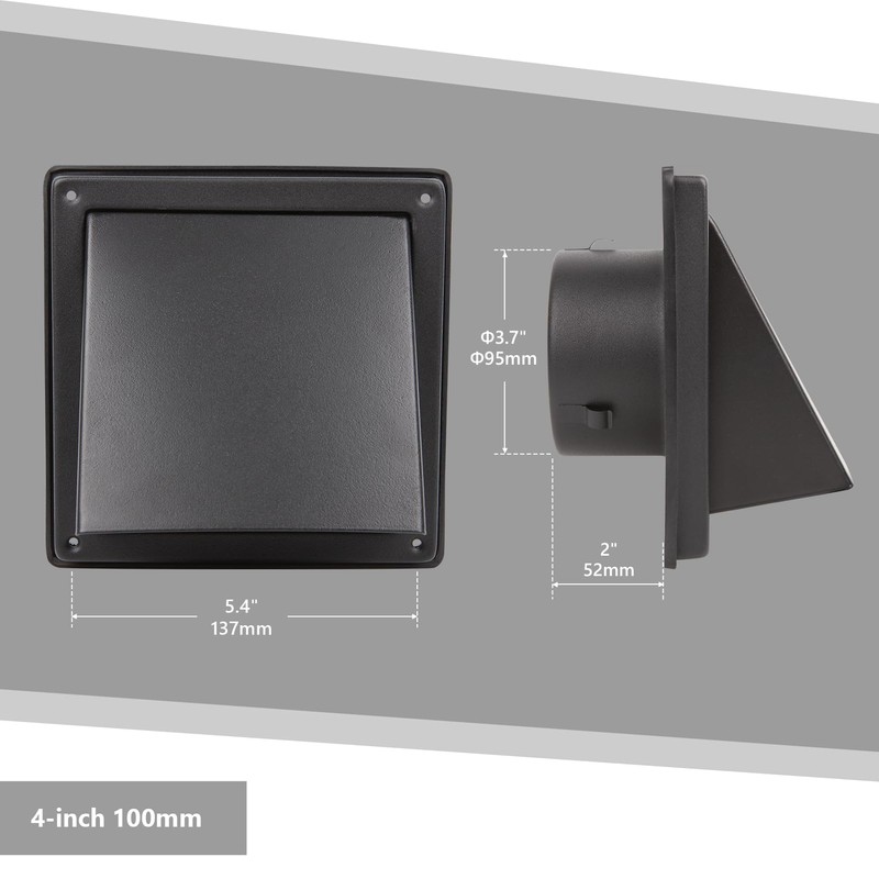 FRESH SPEED 4 Inch Black Dryer Vent Cover Outside Stainless