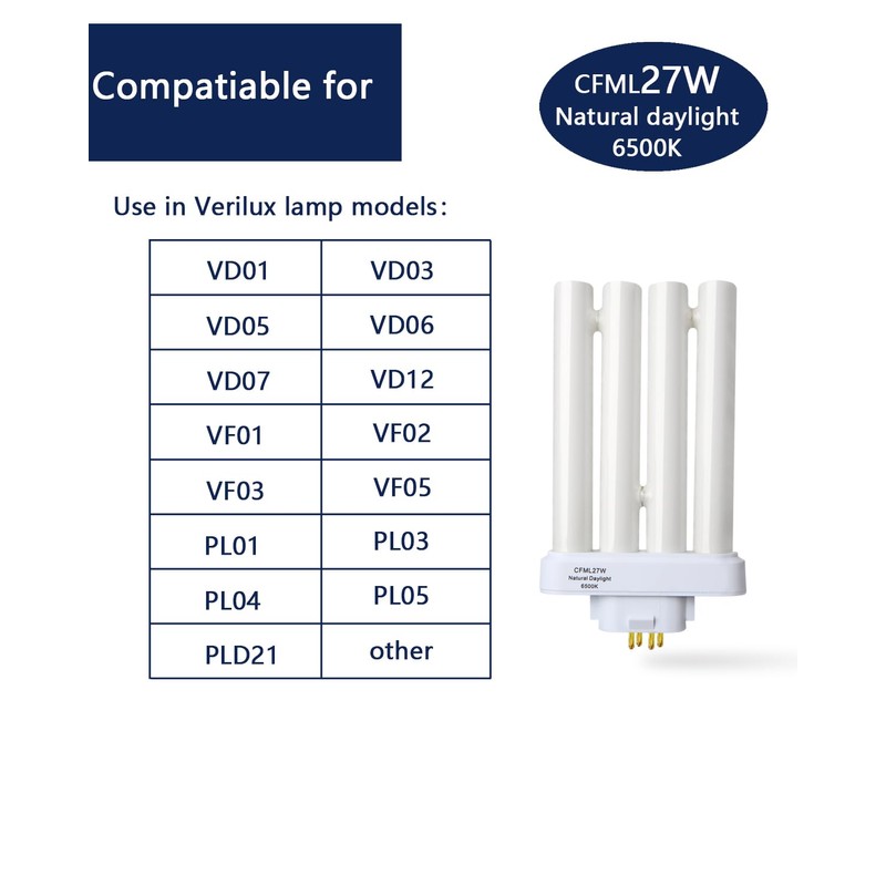 Valoisa CFML27VLX Replacement Fluorescent Light Bulb, Natural Daylight Spectrum 6500K,Compatible