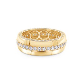 Wishrocks 1 1/2 Carat Round Cut Lab Created Moissanite Eternity Men's Anniversary Wedding Band In 14K Yellow Gold Plated Sterling Silver Stackable Engagement Ring (VVS1 Clarity, 1.50 Cttw)-9