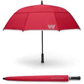 Weatherman Umbrella - Stick Umbrella - Windproof Umbrella Resists Up to 55 MPH Winds (Red)