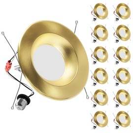 ZYC Gold 6 Inch Retrofit LED，12 Pack 6" Dimmable Retrofit Downlights can Light,2700K/3000K/4000K/5000K/6000K Selectable, Damp Rated Can Lights, Baffle Trim, 15W 1200Lm(Gold, 6 inch)