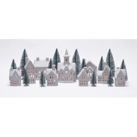 Mark Feldstein & Associates Winter Village LED Tea Light 31 Piece Porcelain Tabletop Christmas Figurine Boxed Set