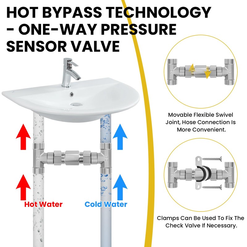UBANU 304 Stainless Steel Bypass Sensor Valve Kit, Instant Hot