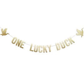 One Lucky Duck Banner - Duck Hunting Decor Gold Banner, Mallard Duck Theme 1st Birthday Decorations for Baby Shower Birthday Party Decor