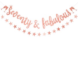 Women 70th Birthday Banner Rose Gold Glitter Seventy & Fabulous Banner 70th Banner 70th Birthday Party Banner by Wonsta