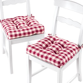 ACHIM Buffalo Check Tufted Chair Seat Cushions, 2-Pack, Burgundy - 16" x 15" x 3" - Comfortable Seat Cover Pad with Stain Repellent Fabric & Ties to Indoor & Ourdoor Chair Styles Home Decor