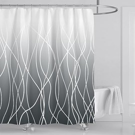 xinbai Dark Shower Curtain, 180x180 Striped Wavy Line Fabric Shower Curtain for Bathroom with 12 Hooks, Shower Curtains for Bathroom,Waterproof Bath Accessories Hotel Style