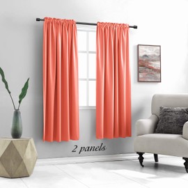 DONREN Coral Blackout Curtains Rod Pocket Curtain Panels - Salmon Color Thermal Insulated Curtain Drapes for Living Room (42 W x 63 L Inch,2 Panels)